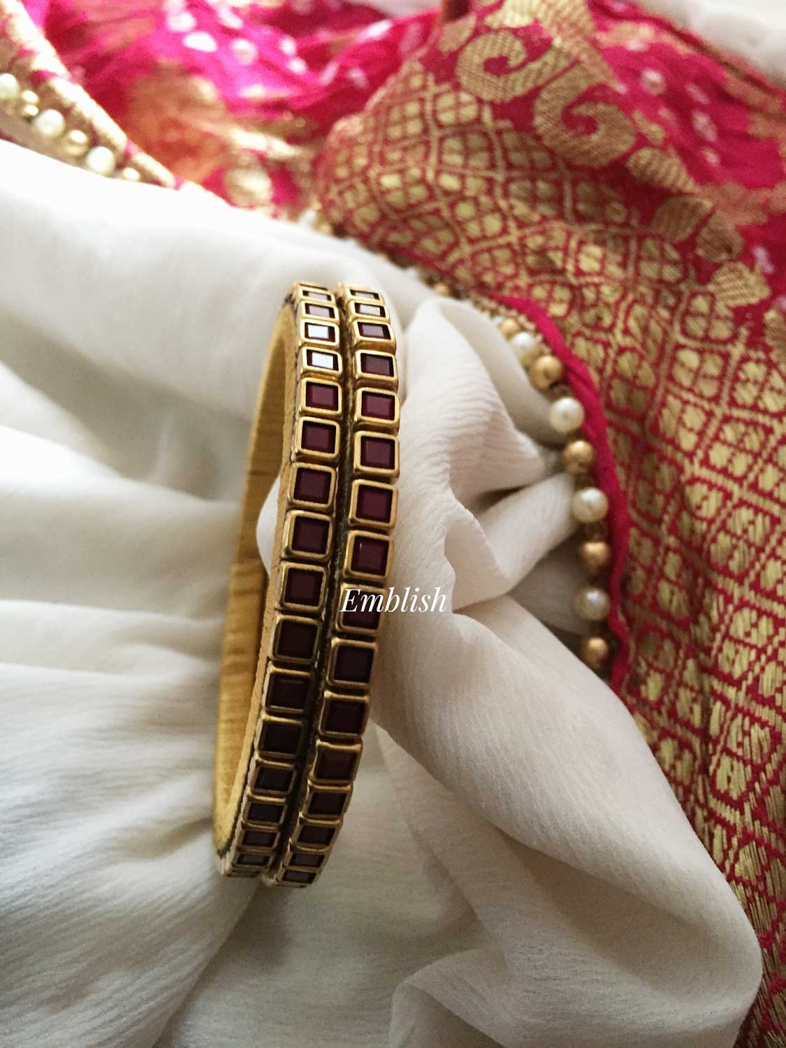 Silk Thread Kundan Stone Bangles Maroon